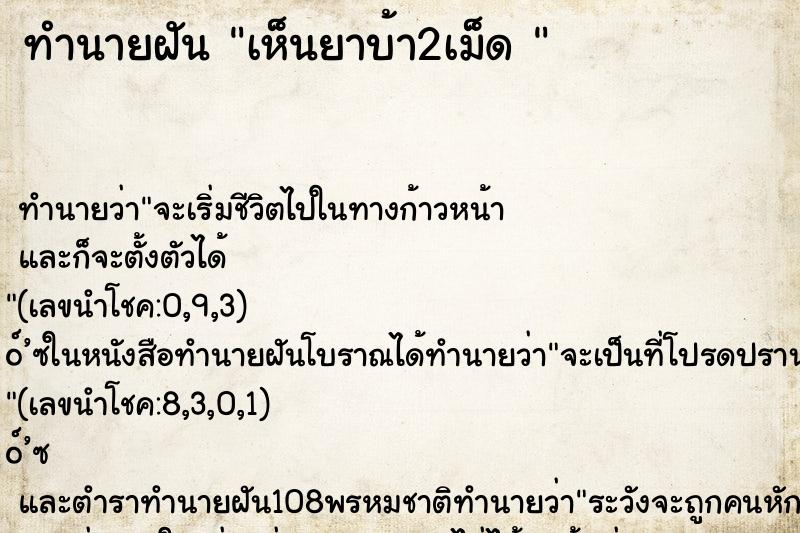 ทำนายฝันทำนายฝันเห็นยาบ้า2เม็ด